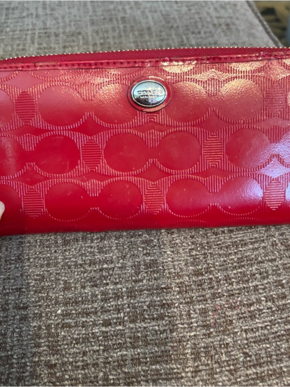 Coach Red Patent Signature Zip Wallet